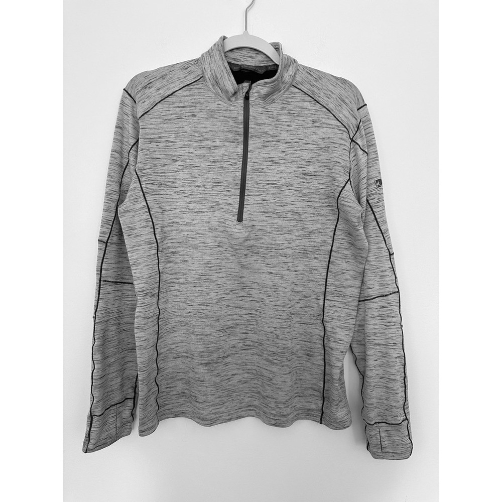 Kuhl Revel 1/4 Zip Pullover Mens Large Gray Heathered Thumbholes Mock Neck FLAW